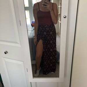 Boho Maroon Maxi Skirt With A Side Slit